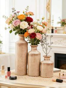 1pc Terracotta Texture Resin Vase, Neutral Boho Entryway Cabinet Decor Resin Vase, Farmhouse Style Dining Table Centerpiece Rustic Flower Vase Decor, Suitable For Room Decoration, Home Decor - Multicolor - View 5