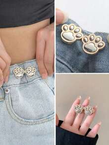 2pcs Cat Claw Waist Cincher, No Sewing Or Tools Needed, Adjustable Waist Button Clips, Jeans Skirt Waist Fixers To Make Waist Slimmer, Bright Silver Detachable Reusable Buckle Pins, Fashion Waist Clips Accessories For Women, Men, Students, Teens, College Girls, Young Professionals