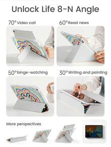 A Cute Cartoon Colorful Striped Minimalist Letter Pattern Double-Sided Acrylic Transparent Crystal Back Cover, Shock-Proof, Suitable For IPad 7th, 8th, 10th Generation (10.2 Inch), Built-In Pencil Slot, Support Sleep/Wake Function, Ideal Christmas And New Year Gift - Multicolor - View 6