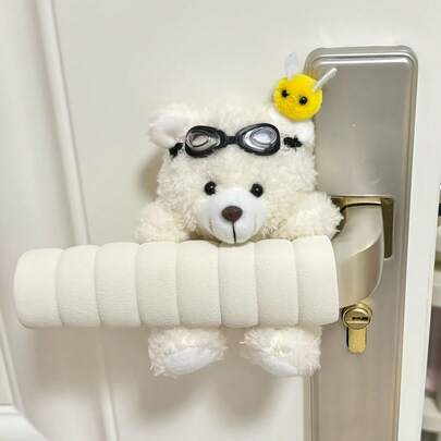 柔软防撞防静电小熊造型门把手套，可爱小熊设计，适用于卧室和公寓门，材质柔软，安装简便（无需配件）