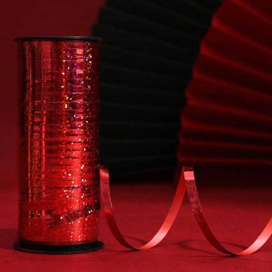 1pc-100 Yards Eye-Catching Bright Red Sparkle Ribbon, Festive & Romantic Polypropylene PP Ribbon, Flexible Flat High-Shine Glitter-Accented Ribbon, Multi-Use Event Decoration & Gift Bow Making Ribbon For Valentine's Day Proposal Scene Adornment, Birthday Party Balloon Tying, Christmas Party Table Centerpiece, New Year Eve Wall Decor, Anniversary Gift Wrapping, Easter Party Decor, Waterproof & Long-Lasting Holiday Ribbon - Red - View 1