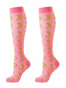 8双卡通水果动物图案压缩袜，男女通用，适合日常休闲、健身、散步、篮球、球拍运动、骑行、徒步旅行，提供运动支撑。尼龙和涤纶混纺针织面料。 - 彩色 - 查看 11