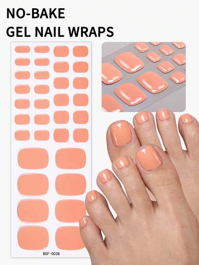 34pcs Nude Orange UV-Free Gel Toenail Wraps, Spring/Summer Minimalist Solid Color Gel Nail Strips, No UV Damage, Protects Natural Nails, Easy Application, Ideal For Women's Work, Daily, Home DIY Nail Stickers Nail Supplies