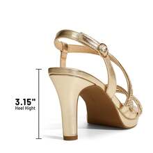 Women Elegant Multiple Strap High Heeled Sandals Open Toe Comfortable Dressy Shoes With Adjustable Ankle Strap For Wedding Party Prom - 金色 - 查看 4