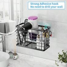 Dryer Holder 3in1 Hair Tool Organizer Blow Dryer Holder Adjustable Height Wall Mounted Cabinet Door Bathroom Organizer Storage For Hair Dryer, Flat Irons, Curling Wands, Straighteners - 黑色 - 查看 4