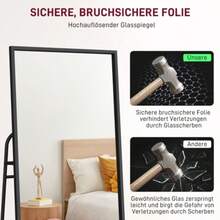 Specchio a figura intera, design industriale, ripiano posteriore, 2 ganci, struttura in metallo, per camera da letto, 157 x 50 cm, nero - nero - Visualizzare 6