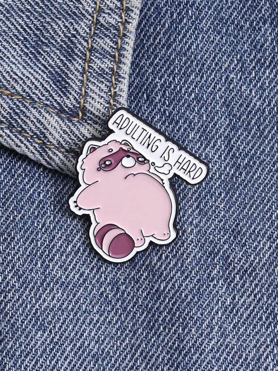 1pc Pink Flat Raccoon Enamel Needle Cute Cartoon Animal Brooch Clothes Backpack Jewelry Gift For Friends - Multicolor - View 1