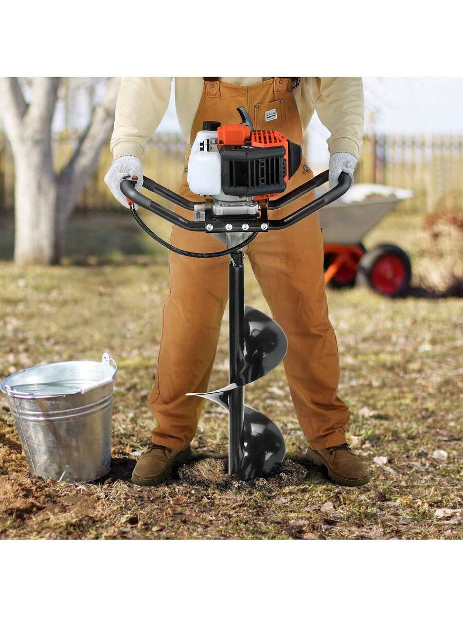 Post Hole Digger, 52cc 1450W Auger Post Hole Digger, Gas Powered Earth Digger With Two Earth Auger Drill Bit 6" & 10" And 3 Extension Rods, For Farmland, Garden And Plant, EPA Certification - 黑色 - 查看 1