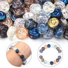 20pcs/Pack 10mm Glass Rose Round Beads, Electroplated Rose Beads For Jewelry Making DIY Bracelet Necklace, Valentine's Day Rose Beads