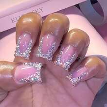 French Rhinestone Rimmed Manicure Nail Patch Cool Flash Diamond Wearing Nail Piece Wholesale Nail Piece Long Manicure - 光療套裝 - 查看 1