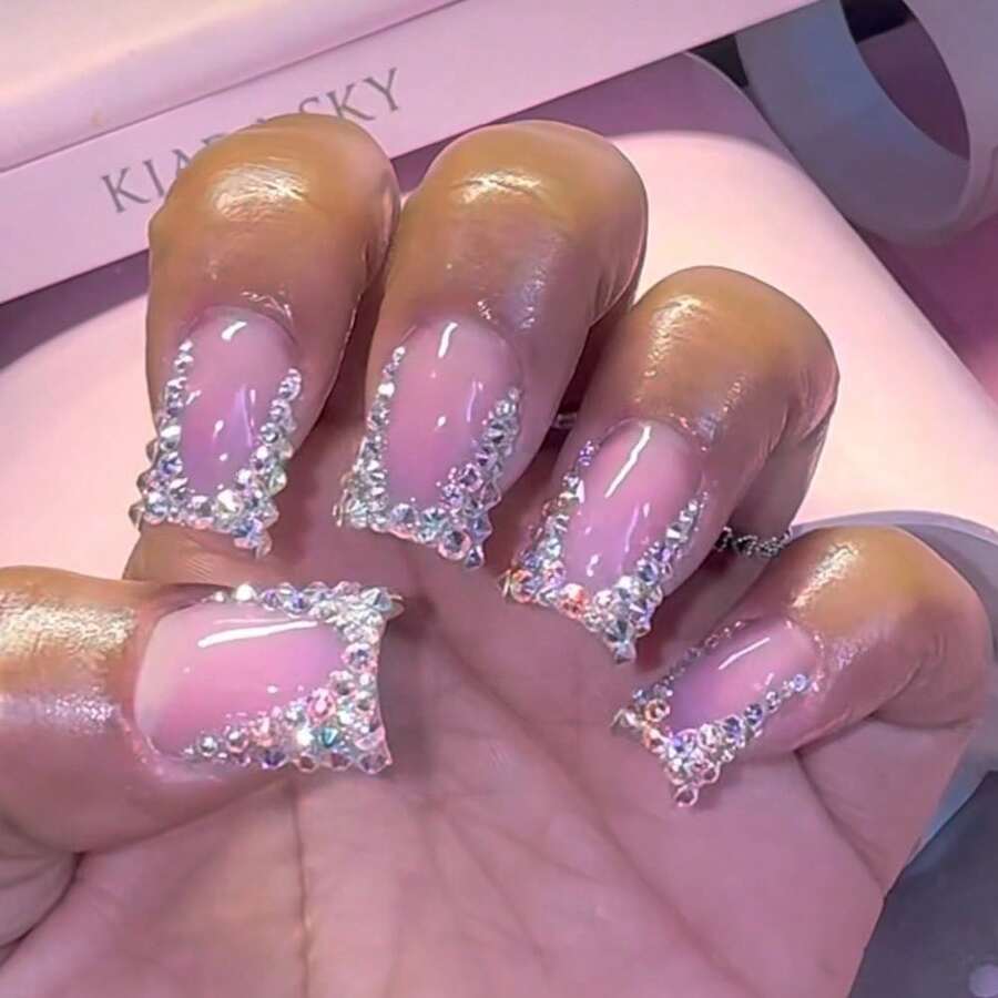 French Rhinestone Rimmed Manicure Nail Patch Cool Flash Diamond Wearing Nail Piece Wholesale Nail Piece Long Manicure - 光療套裝 - 查看 1