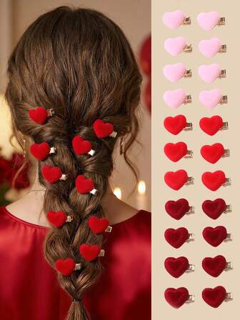 10pcs/30pcs Girls Heart-Shaped Hair Clips Set, Suitable For Daily Decoration, New Year Decoration