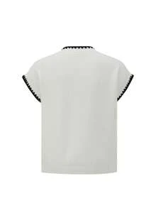 Áo khoác cardigan dệt kim cổ chữ V mở phía trước mới của SEREN dành cho nữ mùa xuân/hè, thanh lịch, thoải mái, dáng rộng, tay ngắn, viền phối màu, áo len mùa hè cho nữ, chiều dài tiêu chuẩn, màu trắng, áo kiểu cho trang phục ngày lễ, lễ hội âm nhạc dành cho nữ - trắng - Xem 7