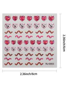 2 miếng dán móng tay hình trái tim in họa tiết da báo màu hồng 5D nổi bật, thích hợp cho ngày Valentine, dành cho nữ giới, dùng để tự làm móng nghệ thuật, phụ kiện làm móng. - Nhiều màu - Xem 4