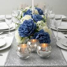 12PCS Glass Mercury Candlestick, Round 5x5cm, Modern Tea Cup, Modern Wedding Centerpiece, Party Home Dining Table Decoration - Silver - View 4