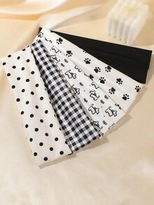 5pcs Black & White Polka Dot, Plaid, Cute Dog Paw Print Fabric Headbands, Sweet & Cool Style For Daily Wear, Commuting, Photo Shooting, Women Hair Accessories Women Hair Band Women Head Scarf Work Out Sweatband - Multicolor - View 2