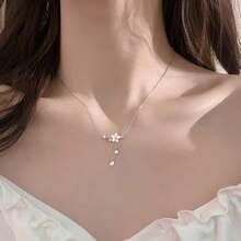 1pc S925 Silver Cherry Blossom Necklace, Sweet & Fresh Mori Style Design, Elegant Women Clavicle Chain, Girlfriend/Valentine's Day Gift
