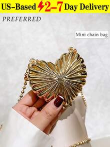 [⚡US Local Warehouse]Metal Zinc Alloy Heart-Shaped Mini Evening Bag, Women's Personalized Fashion Chain Lipstick Bag, Suitable For Valentine's Day, Party, Date Use As Shoulder Crossbody Bag, Coin Purse ,Wedding - 金色 - 查看 1