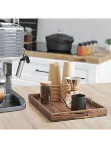 17 Inch Burnt Wood Serving Tray With Handles, Large Wooden Decorative Tray For Ottoman, Breakfast In Bed, Coffee Table, Dinner, Rectangular Tray For Living Room Bedroom Entryway And Kitchen - ColorC - 查看 8