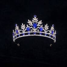 1pc Blue Sapphire Themed Headpiece, Visually Fresh And Bright, Suitable For Fairy-Tale Style, With Golden Frame, Paired With Blue Sapphire Droplets And Full Rhinestone Accents, Featuring Leaf Texture Design, Combining Elegance And Ethereal Charm, Suitable For Children/Teenage Girls' Birthday, Party, Photography, Cosplay (E.G. Ice Princess Character) - Multicolor - View 11