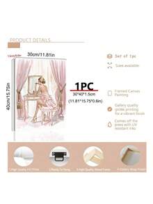 1幅复古魅力梳妆台印花墙画，优雅女士化妆镜装饰，时尚女性美妆挂饰，水彩巴黎埃菲尔铁塔素描，春日花卉艺术印花，独特女性墙面装饰，适用于卧室、客厅、厨房、办公室，是送给朋友的理想礼物，墙面装饰，墙面艺术，家居装饰，房间装饰，帆布墙画，海报，带框墙画，多种画框可选 - 彩色 - 查看 8