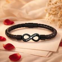 1pc Customized Infinity Symbol Men's Bracelet, Personalized Woven Leather Magnetic Clasp Bracelet, Can Engrave Name Text, Minimalist Black Infinity Symbol Bracelet, Valentine's Day & Friendship Gift - Men's - View 7
