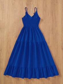Solid Color Elegant Casual Loose Backless A-Line Dress, Suitable For Parties, Formal Events, Weddings, Spring/Summer Party - Blue - View 2