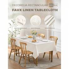 Faux Linen Waterproof Tablecloth,Ivory,84\ X 60\ (Rectangular),Ivory84inchx60inchRectangular - Ivory84inchx60inchRectangular - View 3