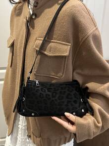 Fashionable Leopard Print Women's Shoulder Bag, Underarm Bag, Baguette Bag - Black - View 6