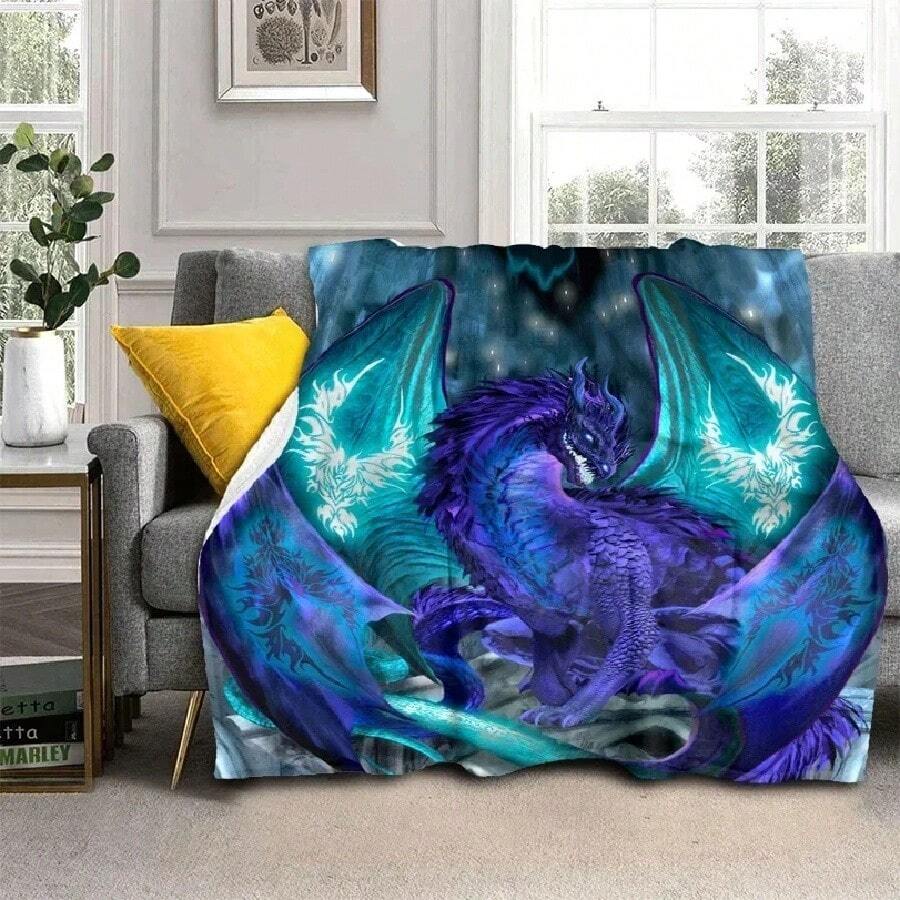 3D Print Cool Colorful Sci-Fi Dragon Blanket Flannel Blanket Soft Throw Blankets Bedspread For Bed Sofa Couch Blanket Gifts5.Jpg - 白色 - 查看 1