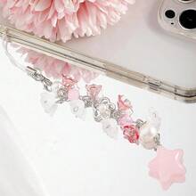 Aesthetic Y2K Phone Charm Cute Cell Phone Charms Star Heart Straps Accessories Keychain Lanyard Women - 粉色 - 查看 6