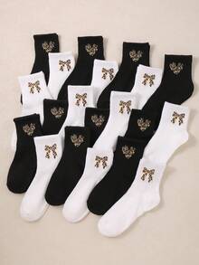 20 đôi tất ngắn co giãn họa tiết da báo, nơ và trái tim dành cho bé gái, thích hợp mặc hàng ngày và đồng phục học sinh (1-16 tuổi), bán chạy. - Nhiều màu - Xem 12