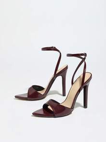 Jin Bei Qi Giày cao gót nữ, họa tiết da bóng bí ẩn, mũi nhọn, giày cao gót gợi cảm, thích hợp cho hộp đêm xuân/hè, tiệc cao cấp, triển lãm thời trang ngoài trời, dây đeo mắt cá chân có thể điều chỉnh, dép xăng đan nữ màu đỏ rượu vang cho khu nghỉ dưỡng, tiệc tùng, đám cưới, cô dâu, kết hợp váy thanh lịch - Màu Đỏ Sâu - Xem 7