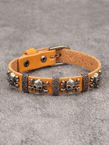 1pc Punk Rock Style Skull Alloy Bracelet, Personalized Gothic Clasp Wristband, Couples Everyday Wear, Party Leather Bracelet