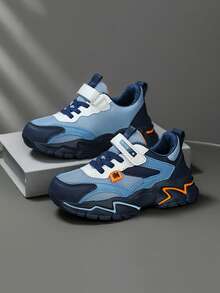 Boys' Color-Blocked Outdoor Casual All-Season Non-Slip Breathable Wear-Resistant Lightweight Low-Top Children's Flat Shoes Running Sports Shoes - 藏蓝色 - 查看 5