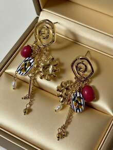 1 Pair Women's Fashion Earrings, Retro Vacation Style Enamel Colorful Creative Drop Earrings - Multicolor - View 1