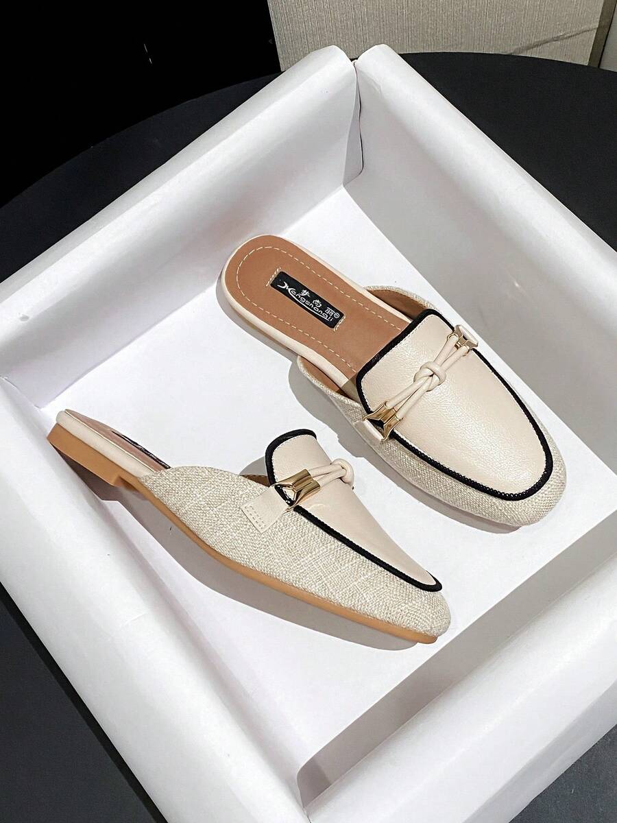 Women's Fashionable Slip-On Flat Mule Shoes - Apricot - View 1