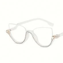 Light Half Frame Diamond Inlaid Non-Prescription Glasses New Style Personality Retro Optical Glasses Fashion  Eyeglass Frame - C2 - View 1