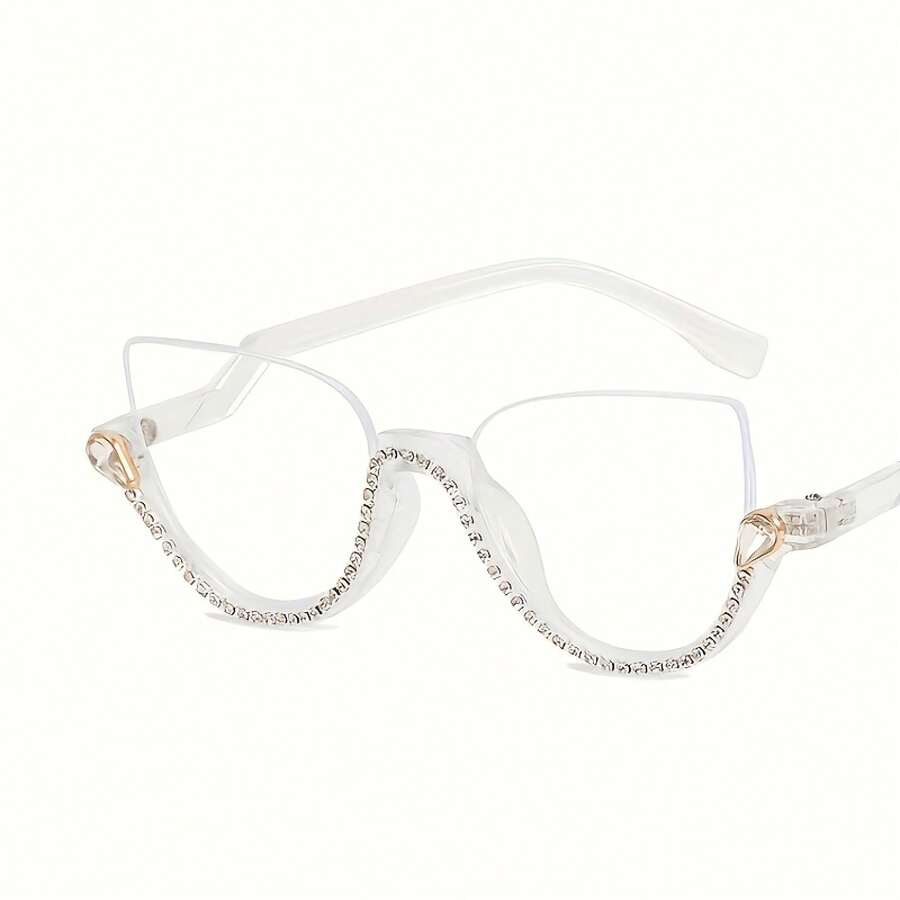 Light Half Frame Diamond Inlaid Non-Prescription Glasses New Style Personality Retro Optical Glasses Fashion  Eyeglass Frame - C2 - View 1