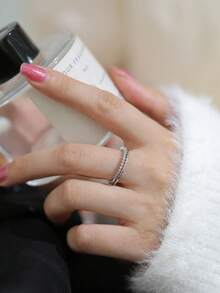 Nooxian 1pc Women's Adjustable Simple Single Row Copper Cubic Zirconia Ring - Silver - View 7