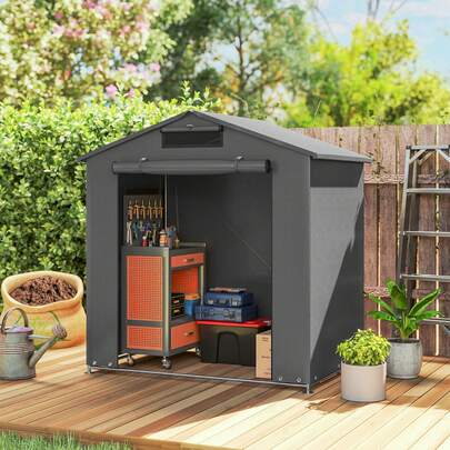 Outsunny 6 X 4 Ft Outdoor Garden Storage Shed, Waterproof Bike Tent With Vent And Roll-Up Zipper Door,Outdoor Portable Shed Storage Shelter  For Bikes, Dark Grey