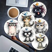 Bộ 6 đế lót ly họa tiết chim và mèo, đế lót ly silicon thấm hút dùng trang trí nhà cửa cho tách trà, ly nước, ly rượu vang, cốc cà phê, phù hợp cho gia đình, tiệc tùng, phụ kiện nhà bếp, mọi mùa. - Nhiều màu - Xem 12