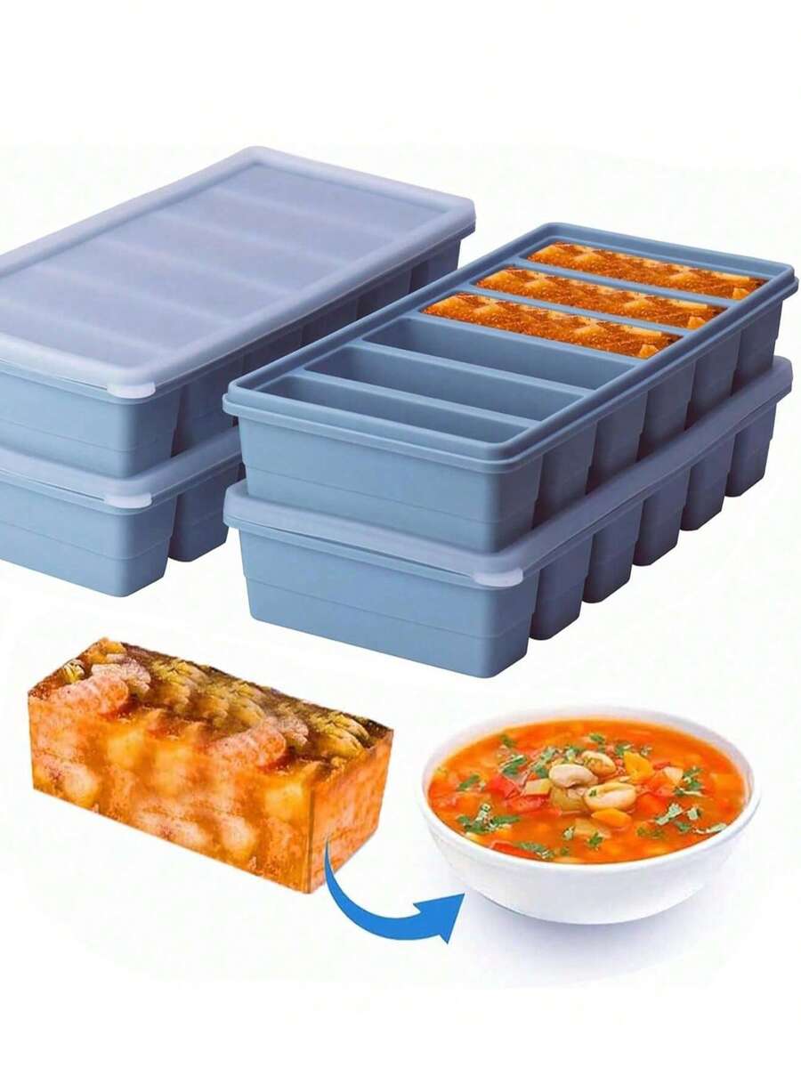 六格硅胶冰格 - 硅胶冰格模具，一套可用于制作和冷冻各种酱料及其他菜肴，可制作6块容量为1/2杯的冰块，厨房用品，厨房配件，家居用品，必备家居用品，多功能工具，家庭礼品 - 彩色 - 查看 1