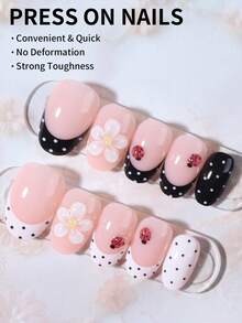 Bộ 24 miếng dán móng tay gel 3D hình oval ngắn, thích hợp cho các thiết kế nghệ thuật móng hoa, chấm bi và bọ rùa, kích thước ngắn phù hợp với đầu móng acrylic, bao gồm 1 miếng gel dẻo và 1 dũa móng, lý tưởng cho công việc hàng ngày, tiệc tùng, kiểu móng Pháp và các kiểu móng mùa hè. - Nhiều màu - Xem 2