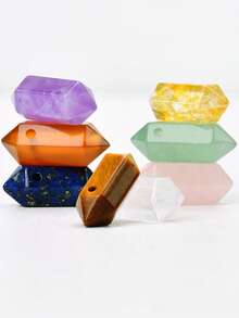 2件装彩色天然石六角柱吊坠DIY首饰制作配件 - 20*9mm 绿东陵玉&粉晶&紫水晶&白石英&红玛瑙&黄水晶&青金石&虎眼石，适合制作手链、项链和耳环 - 彩色 - 查看 4