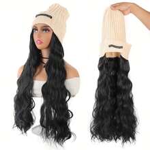 22Inch Knit Cap Wig With Lettering Long Curly Highlighted Wavy Wig Cap - Multicolor - View 12