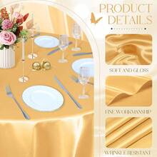 KKJIAF 1 Pack 120 Inch Round Tablecloth Satin Gold Round Table Cover, Silky Satin Dining Table Cloth For Wedding, Party, Banquet, Restaurant, Formal Events,120inchRound-1Pack,Gold - Gold - 查看 5