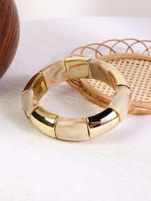 1条新款弹力手链，手工树脂抛光扎染手链，复古优雅串珠手链，时尚饰品，适合女性、女孩日常佩戴，也适合派对和旅行。