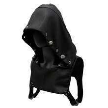Devil Skull Cyberpunk Rogue Cowl Hood Scarf, Neck Warmer Costume Hooded Cape Hat - Black - View 2