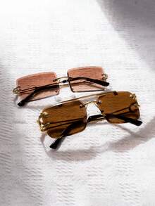 2pcs Women's Square Frameless Leopard Leg Personalized Photo Prop Beveled Edged Fashion Eyeglasses - Multicolor - View 1